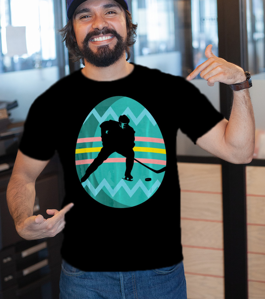 Easter Egg Hockey Silhouette Athlete Zigzag Stripes T-Shirt