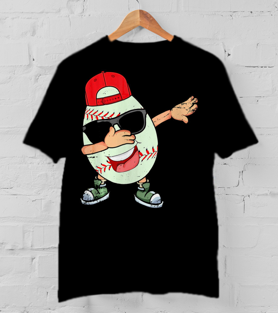 Funny Dabbing Baseball Easter Egg In Sunglasses And Red Cap T-Shirt
