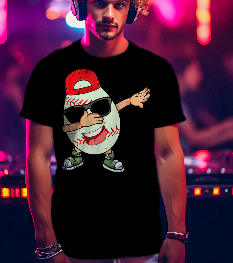 Funny Dabbing Baseball Easter Egg In Sunglasses And Red Cap T-Shirt
