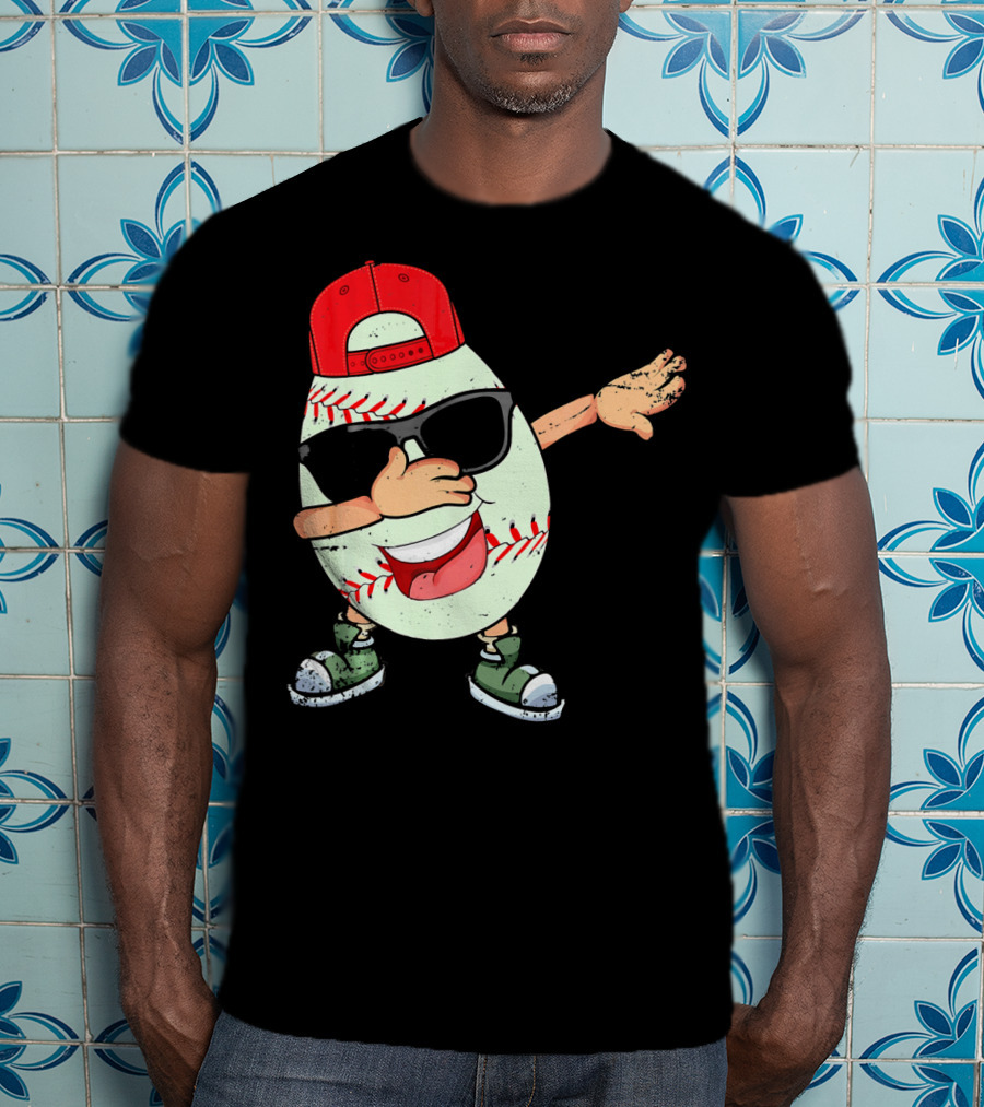 Funny Dabbing Baseball Easter Egg In Sunglasses And Red Cap T-Shirt