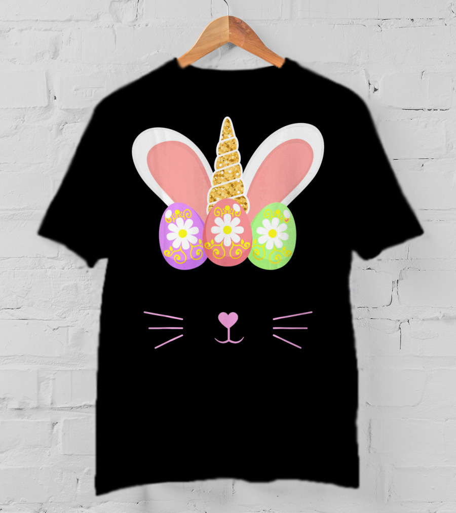 Unicorn Easter Girl Bunny Ears Eggs Whiskers T-Shirt