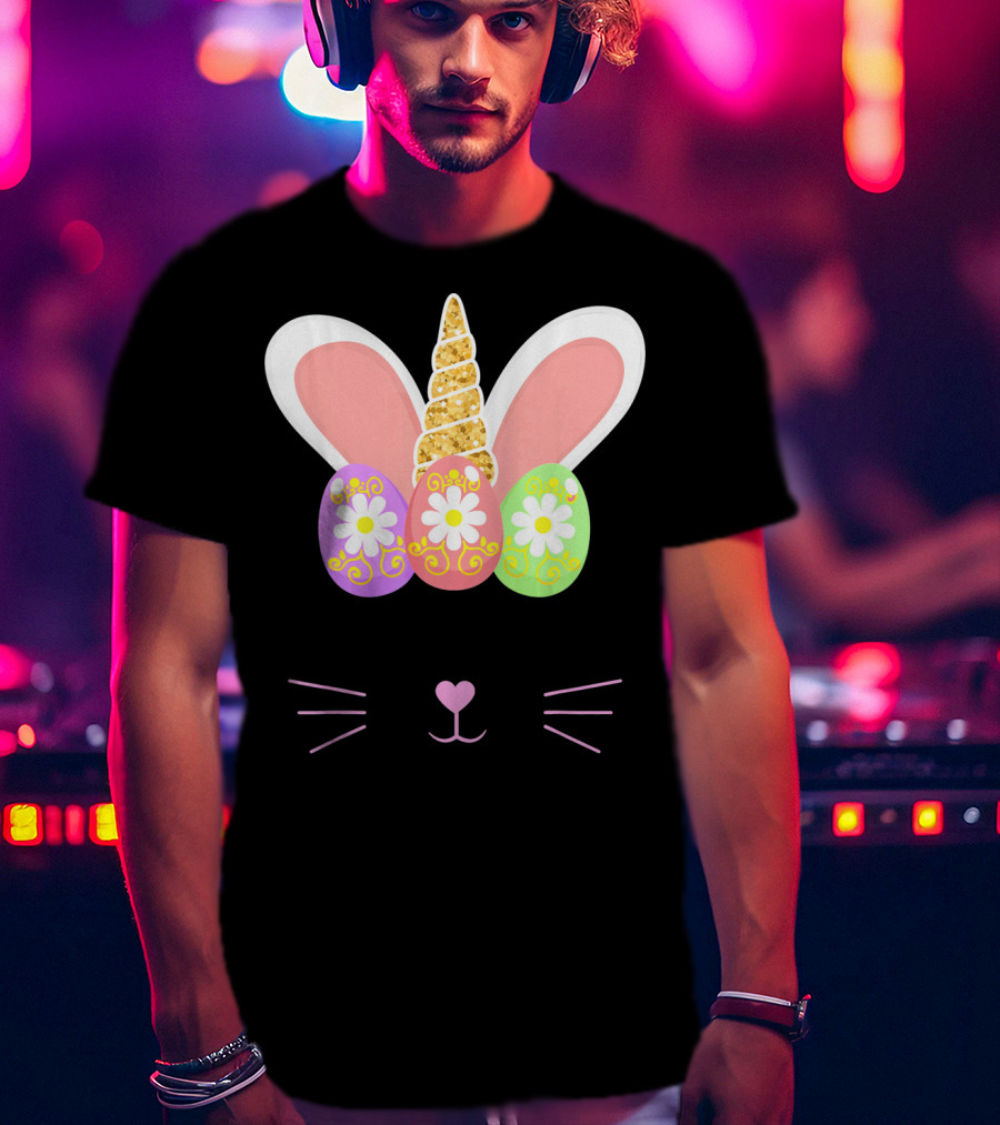 Unicorn Easter Girl Bunny Ears Eggs Whiskers T-Shirt
