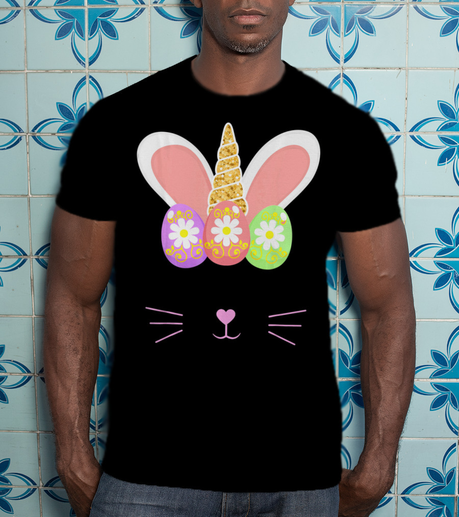 Unicorn Easter Girl Bunny Ears Eggs Whiskers T-Shirt