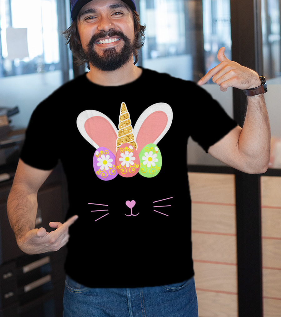 Unicorn Easter Girl Bunny Ears Eggs Whiskers T-Shirt