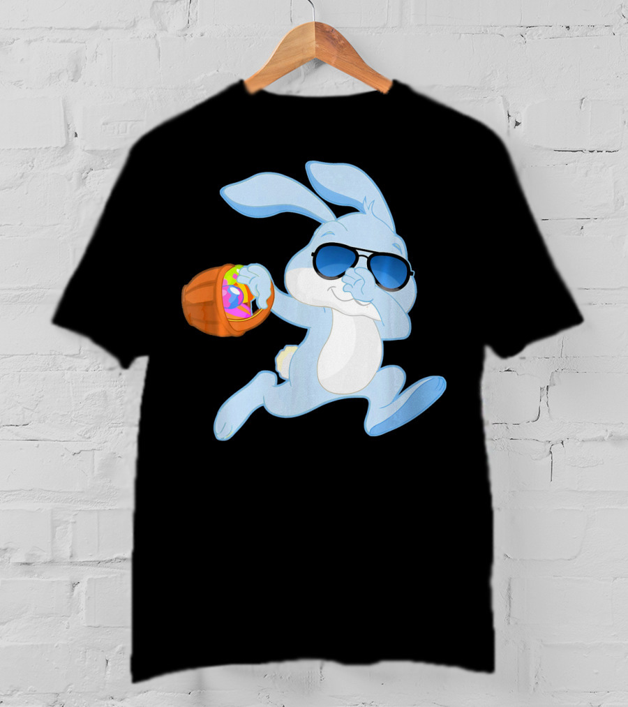 Easter Rabbit Sunglasses Holding Egg Basket T-Shirt