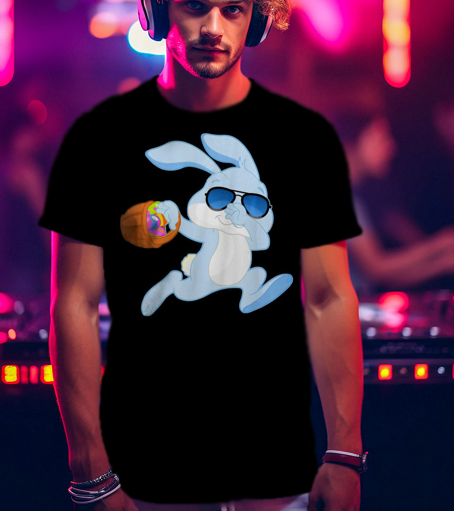 Easter Rabbit Sunglasses Holding Egg Basket T-Shirt