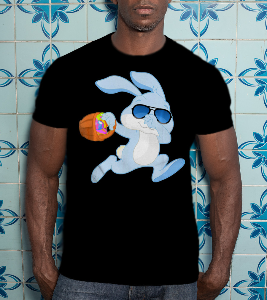 Easter Rabbit Sunglasses Holding Egg Basket T-Shirt