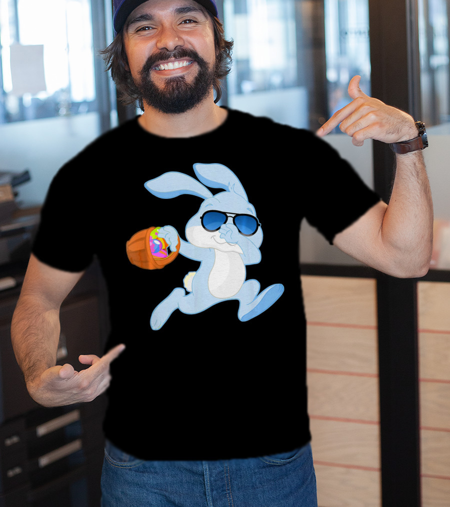 Easter Rabbit Sunglasses Holding Egg Basket T-Shirt
