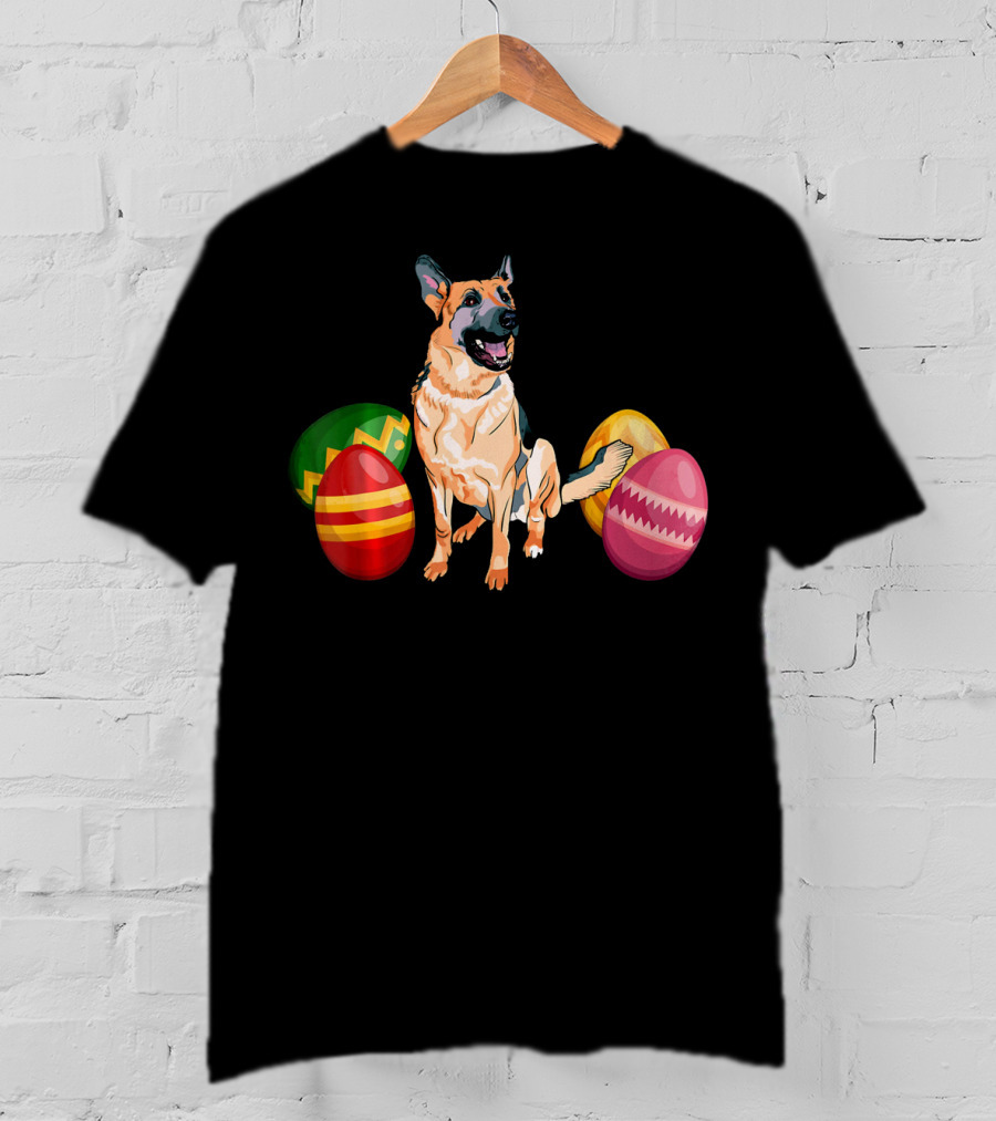 Funny Easter German Shepherd With Colorful Eggs T-Shirt