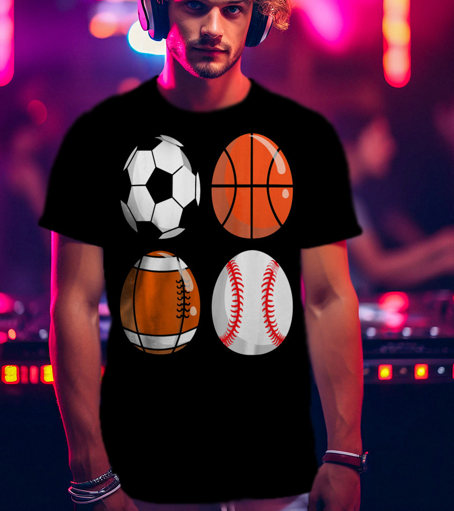 Easter Eggs Football Rugby Basketball Baseball Soccer T-Shirt