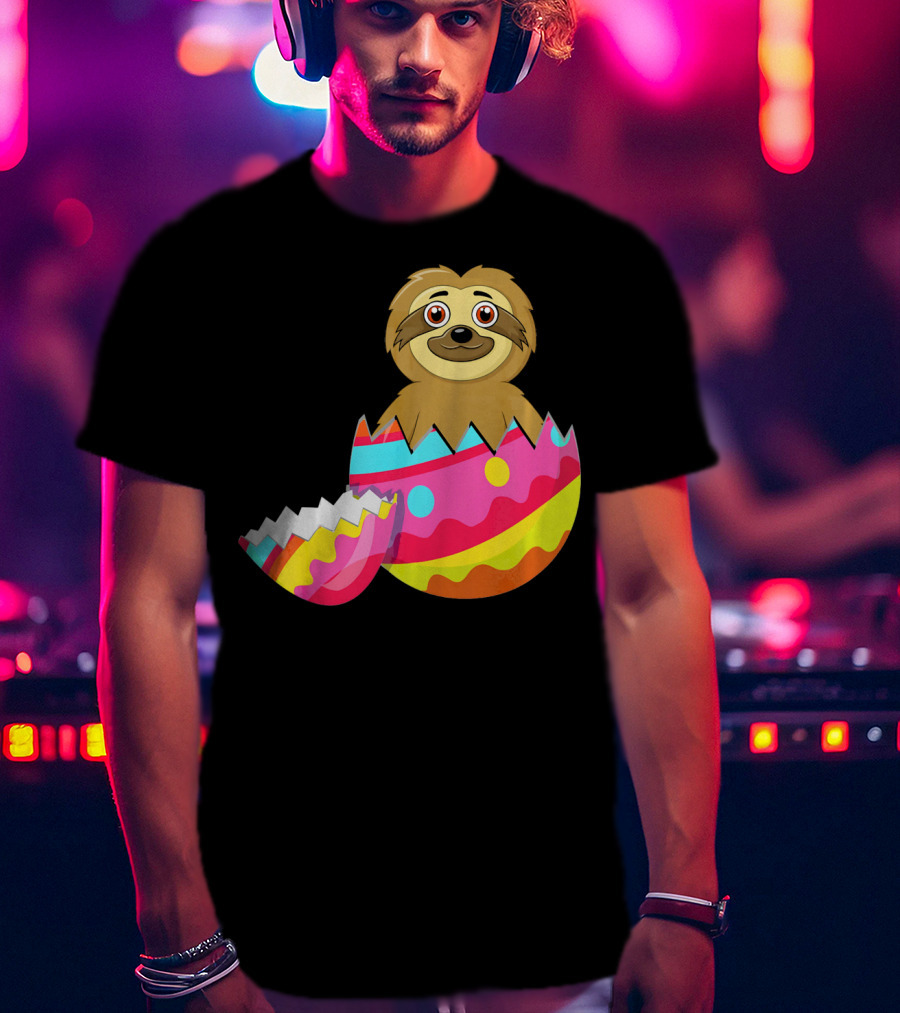 Funny Sloth Easter Egg Decorated Colorful Eggshell T-Shirt