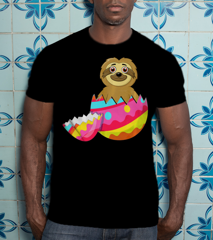 Funny Sloth Easter Egg Decorated Colorful Eggshell T-Shirt