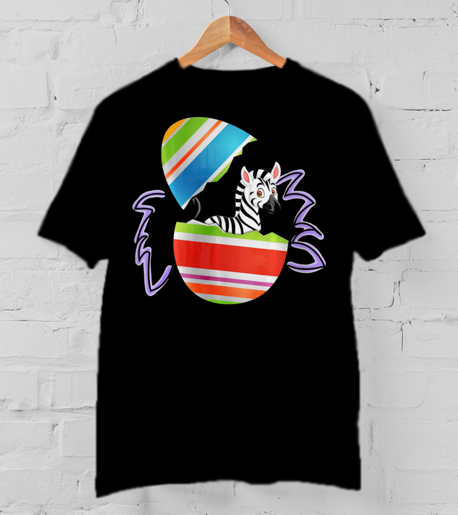 Funny Easter Zebra Surprising Colorful Egg Burst T-Shirt