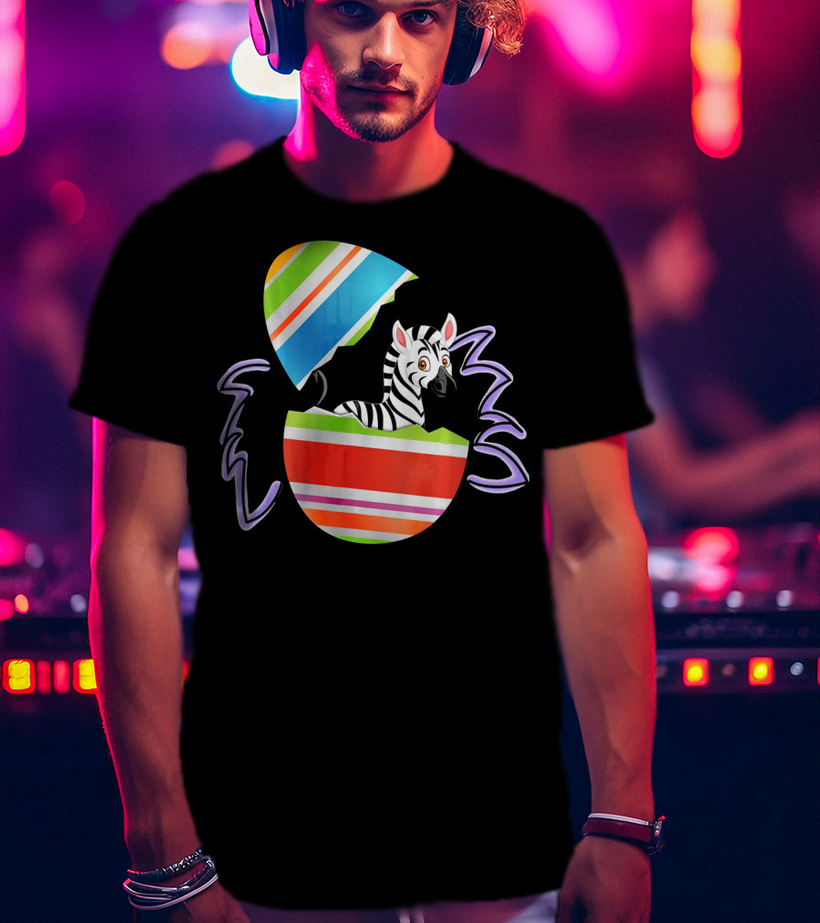 Funny Easter Zebra Surprising Colorful Egg Burst T-Shirt