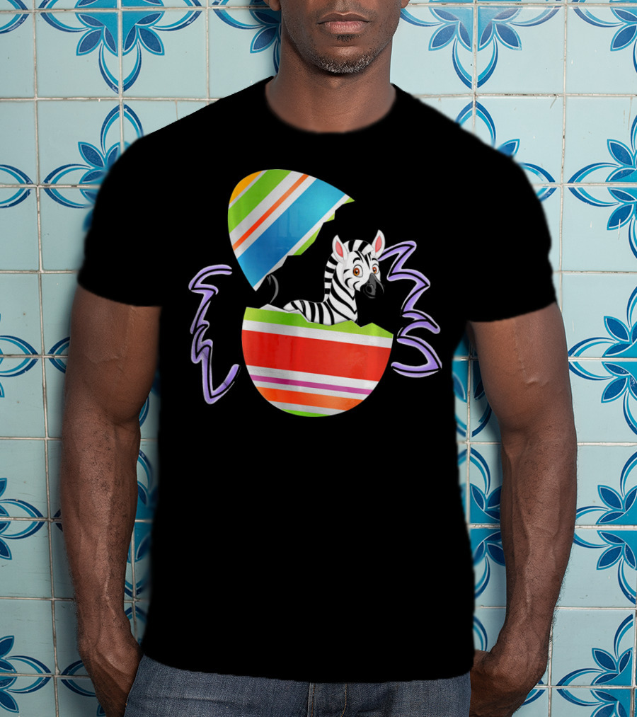 Funny Easter Zebra Surprising Colorful Egg Burst T-Shirt