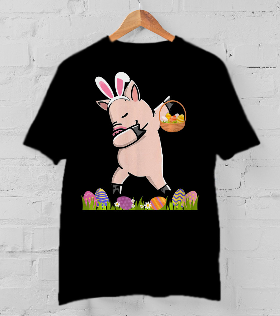 Dabbing Mini Pig With Easter Basket And Colorful Eggs Happy Easter Day T-Shirt