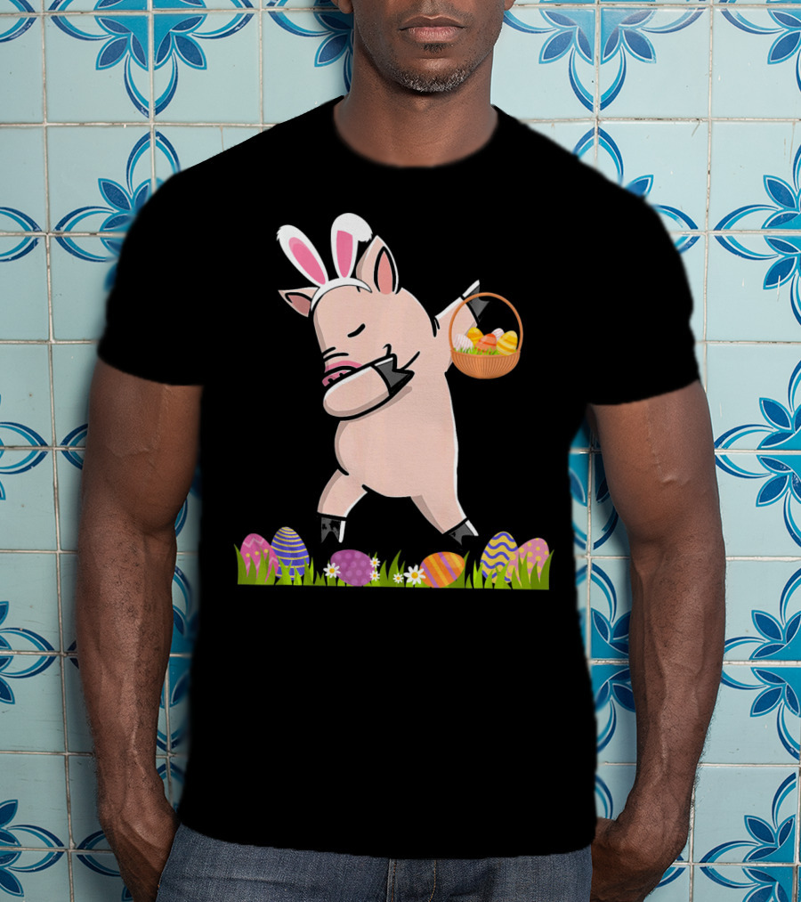 Dabbing Mini Pig With Easter Basket And Colorful Eggs Happy Easter Day T-Shirt