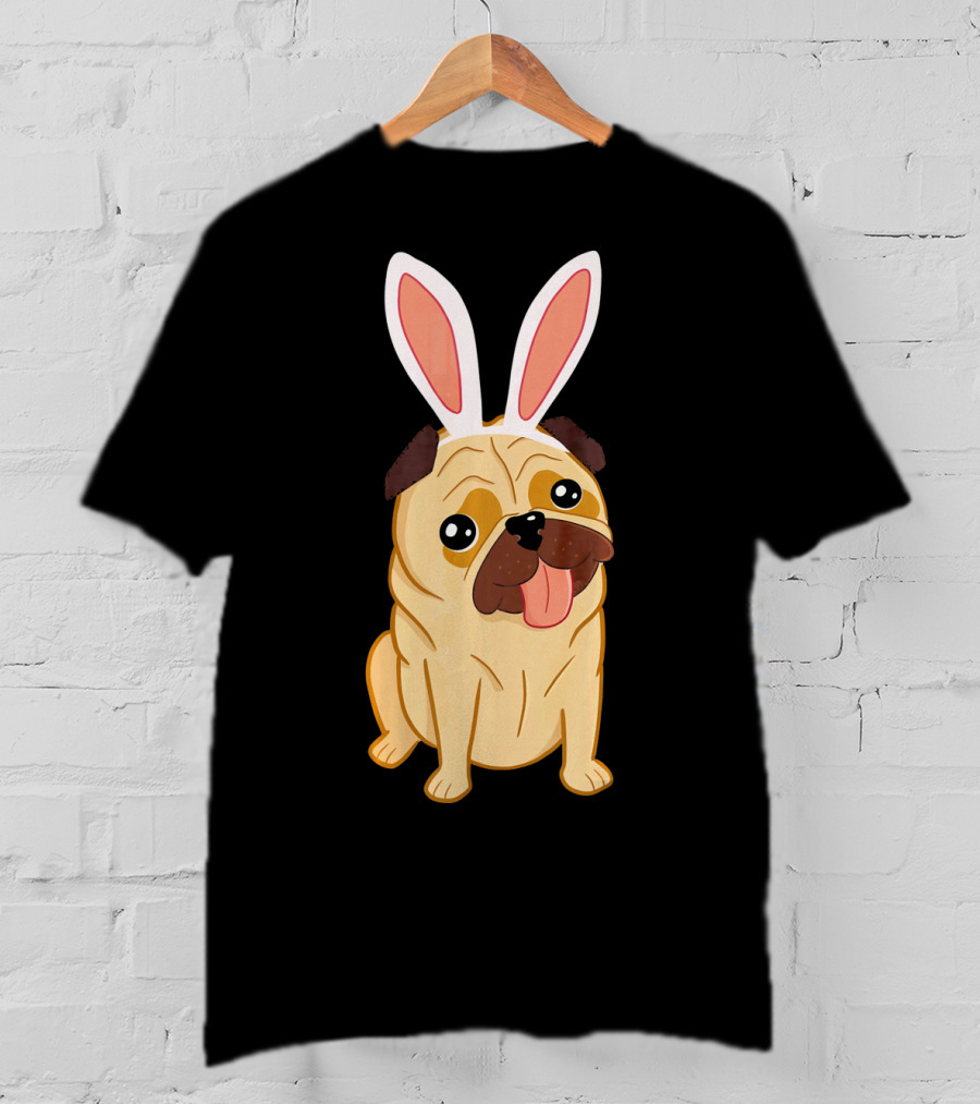 Adorable Easter Pug With Bunny Ears T-Shirt