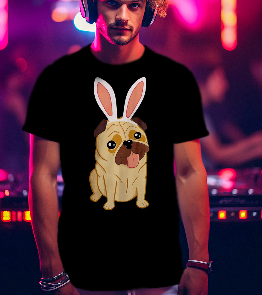 Adorable Easter Pug With Bunny Ears T-Shirt