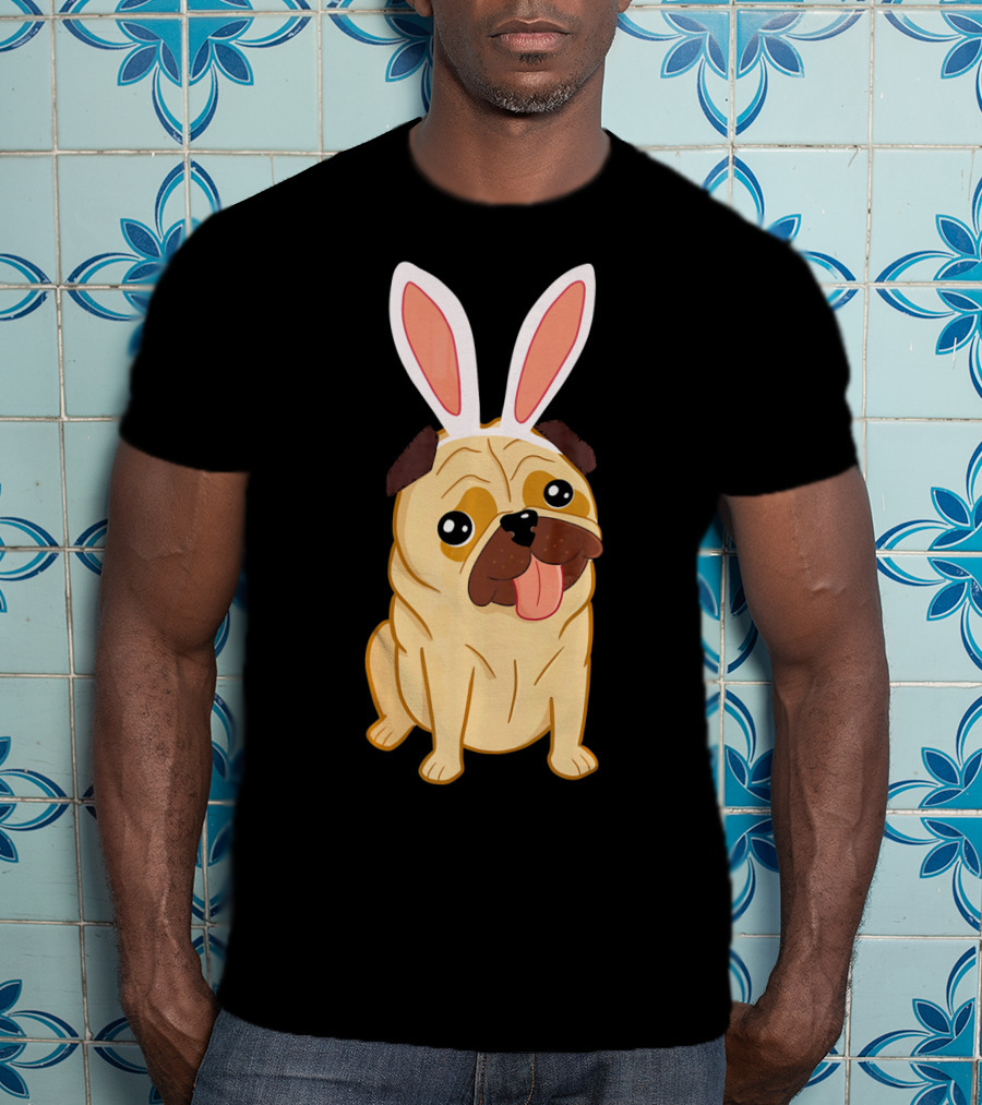 Adorable Easter Pug With Bunny Ears T-Shirt