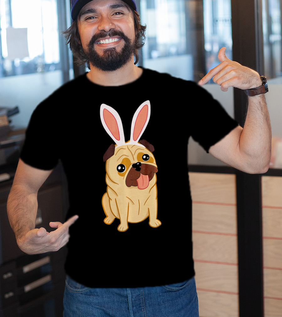 Adorable Easter Pug With Bunny Ears T-Shirt