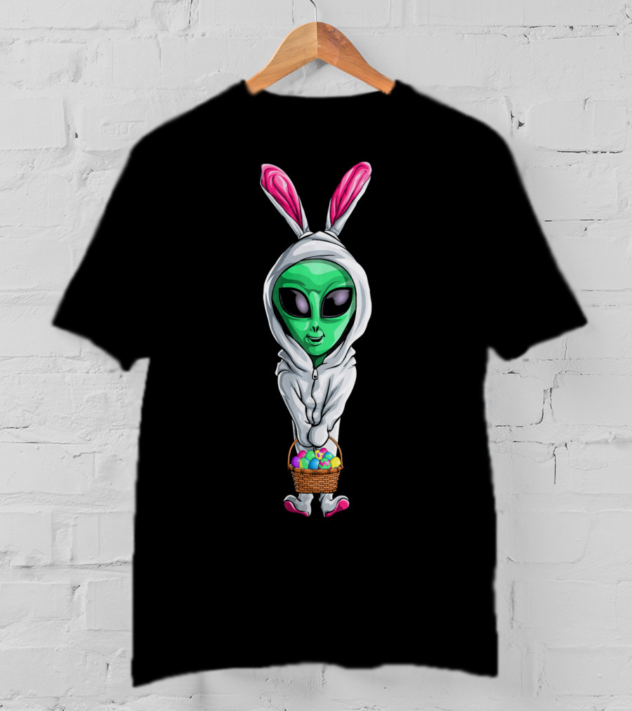 Easter Alien Bunny Costume With Basket Of Colorful Eggs T-Shirt