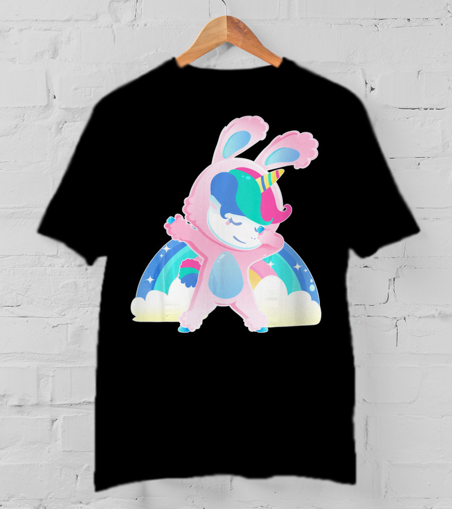 Unicorn Bunny Rabbit Costume Easter Rainbow Wings T-Shirt