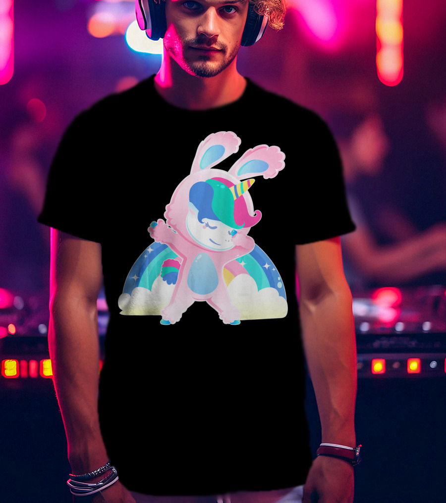 Unicorn Bunny Rabbit Costume Easter Rainbow Wings T-Shirt