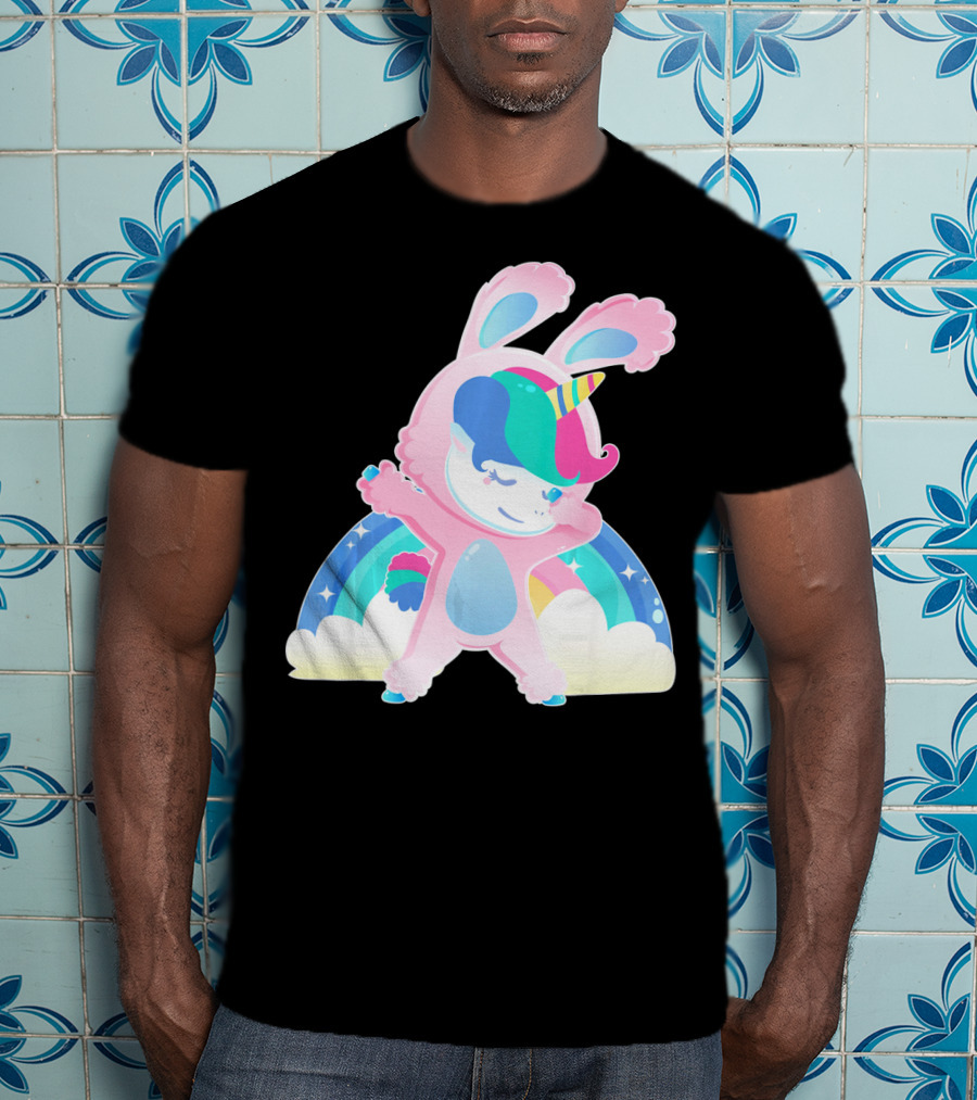 Unicorn Bunny Rabbit Costume Easter Rainbow Wings T-Shirt