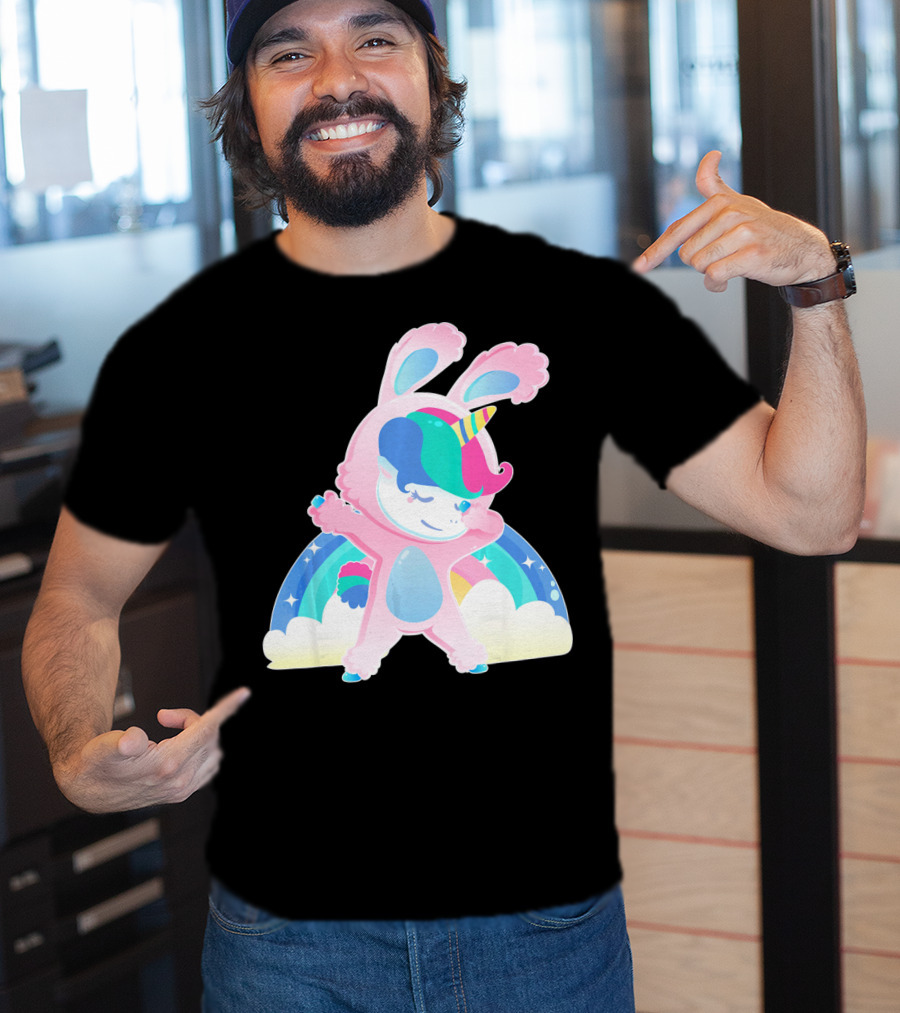 Unicorn Bunny Rabbit Costume Easter Rainbow Wings T-Shirt