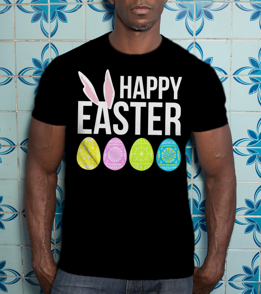 Happy Easter Bunny Ears Colorful Eggs T-Shirt