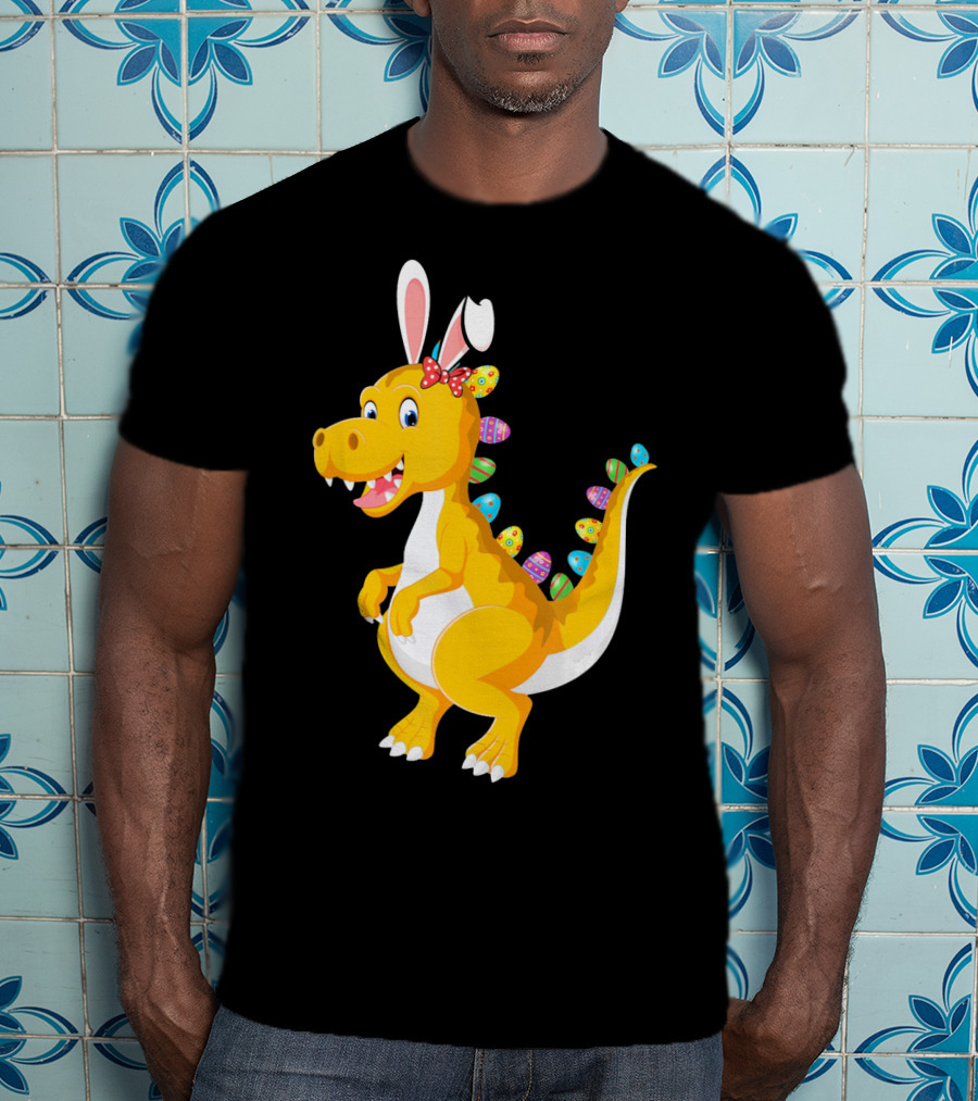 Dinosaur Rex With Bunny Ears And Easter Eggs T-Shirt