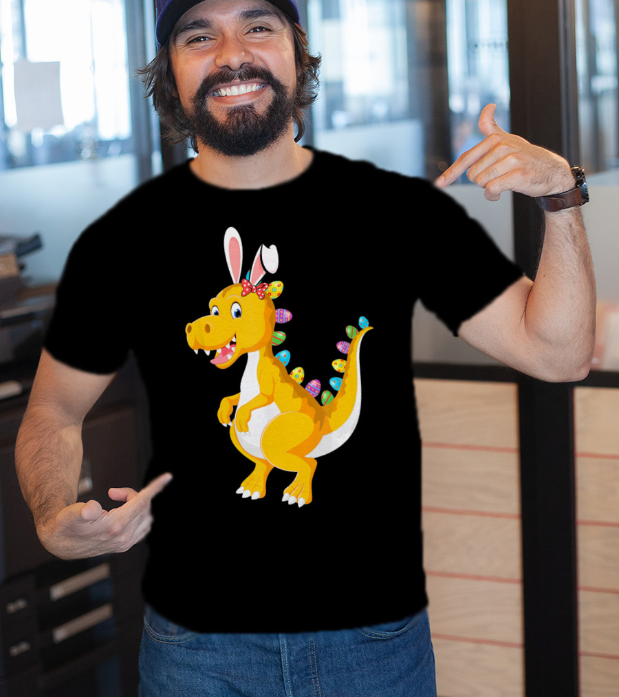 Dinosaur Rex With Bunny Ears And Easter Eggs T-Shirt