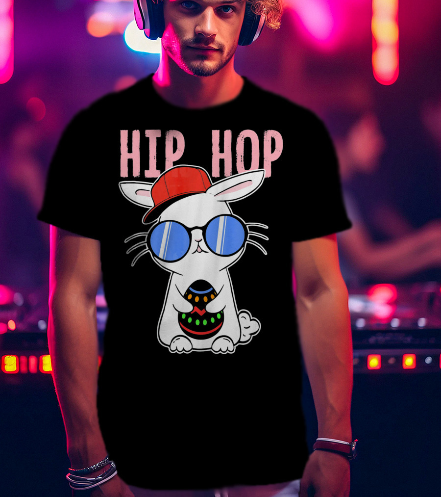 Cool Hip Hop Easter Bunny With Eggs In Sunglasses And Cap T-Shirt