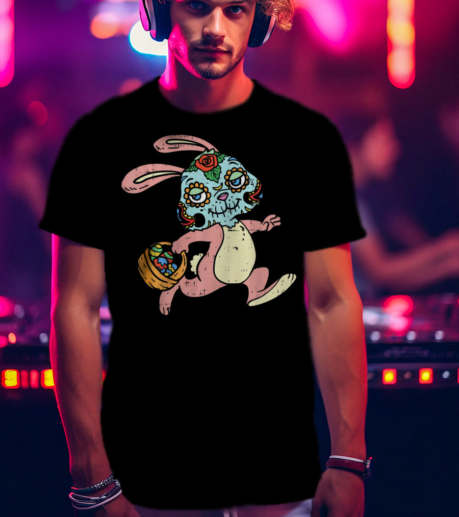 Easter Bunny Sugar Skull Calavera Dia De Los Muertos T-Shirt