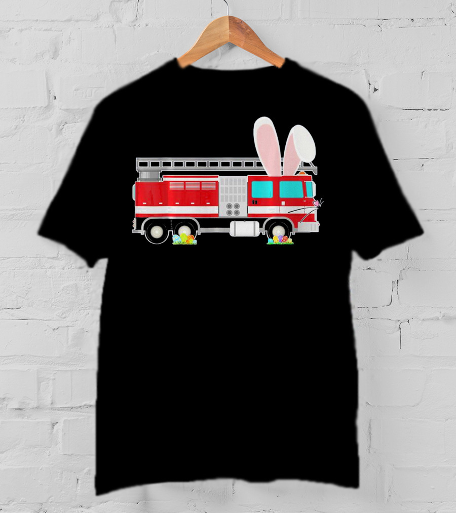 Easter Bunny Ear Fire Truck With Eggs And Carrots T-Shirt
