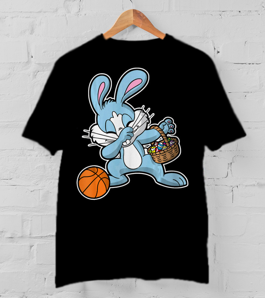 Dabbing Easter Bunny With Basketball And Basket Of Eggs T-Shirt