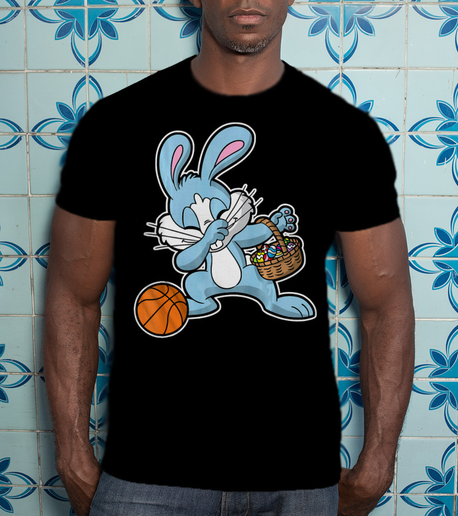 Dabbing Easter Bunny With Basketball And Basket Of Eggs T-Shirt