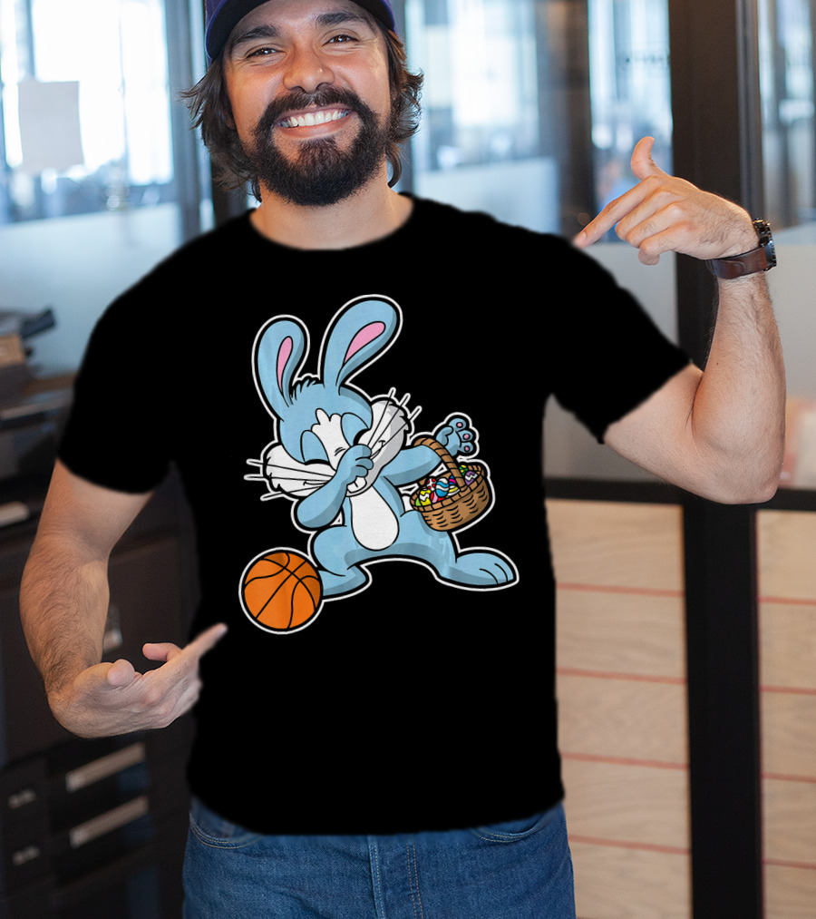 Dabbing Easter Bunny With Basketball And Basket Of Eggs T-Shirt