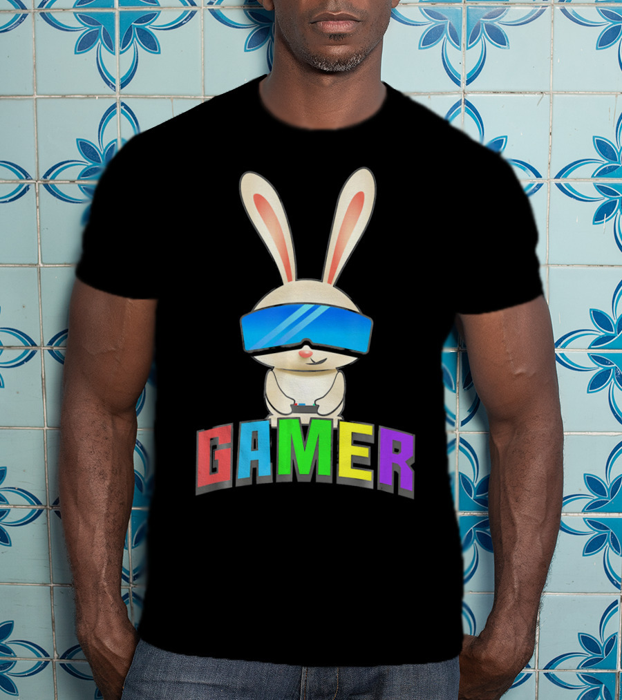 Gamer Easter Bunny With VR Headset And Controller T-Shirt