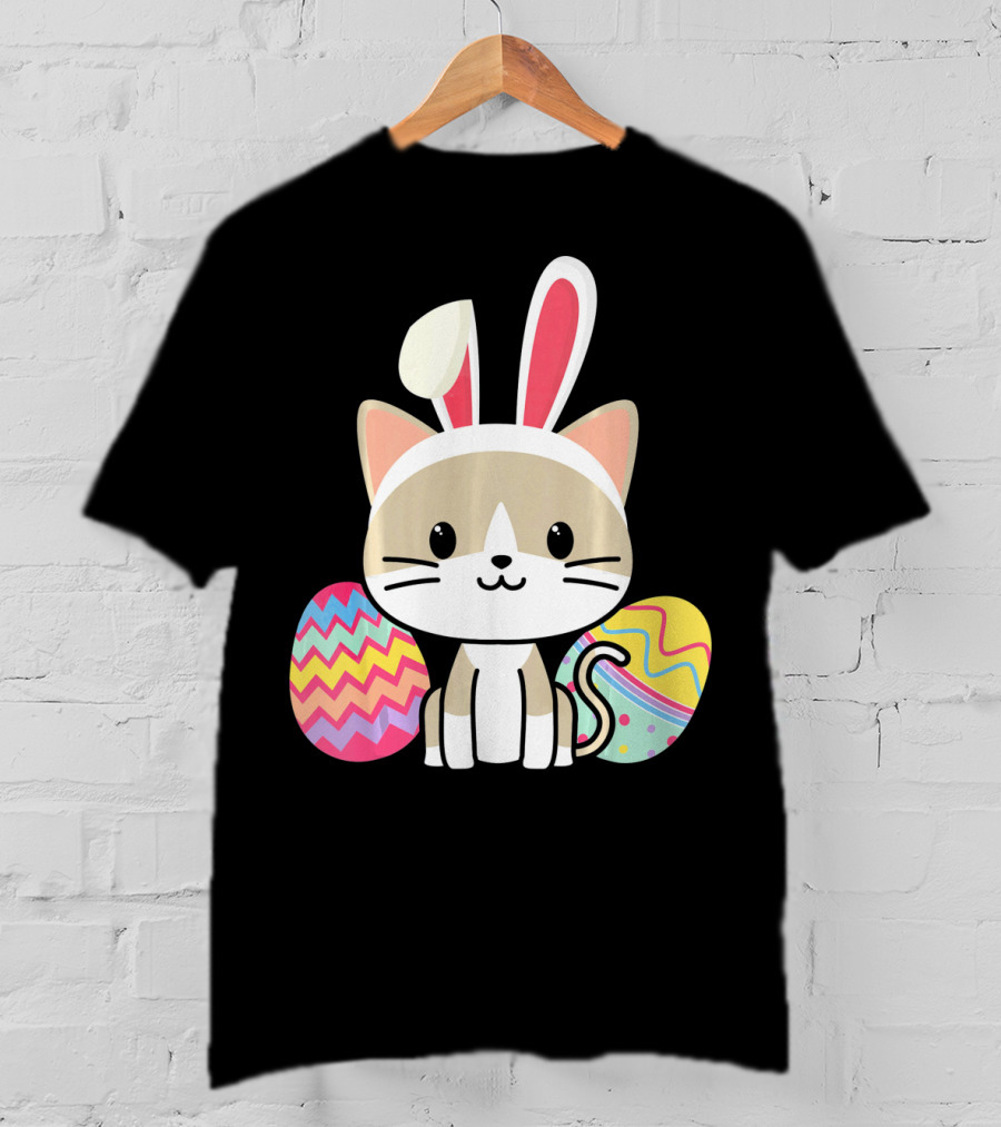 Easter Cat With Bunny Ears And Colorful Easter Eggs T-Shirt