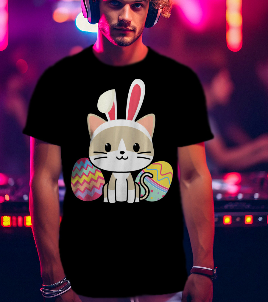 Easter Cat With Bunny Ears And Colorful Easter Eggs T-Shirt