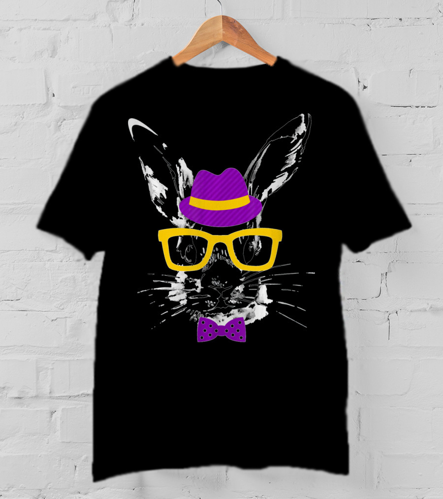 Easter Rabbit Watercolor Artwork Easter Bunny With Hat Glasses And Bow Tie T-Shirt