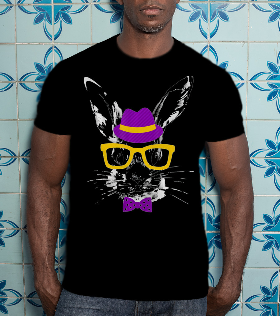 Easter Rabbit Watercolor Artwork Easter Bunny With Hat Glasses And Bow Tie T-Shirt