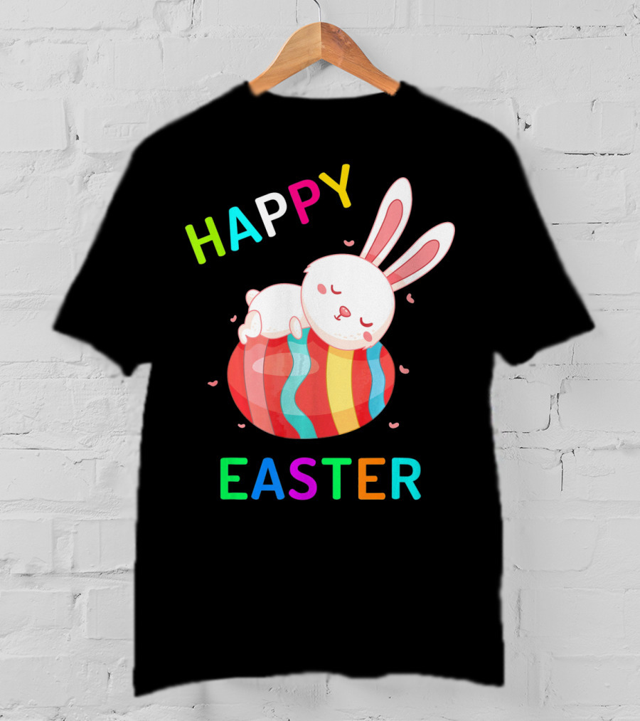 HAPPY EASTER With Bunny Sleeping On Colorful Egg T-Shirt