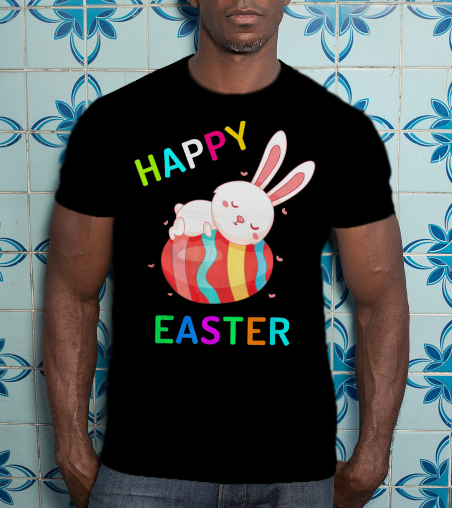 HAPPY EASTER With Bunny Sleeping On Colorful Egg T-Shirt