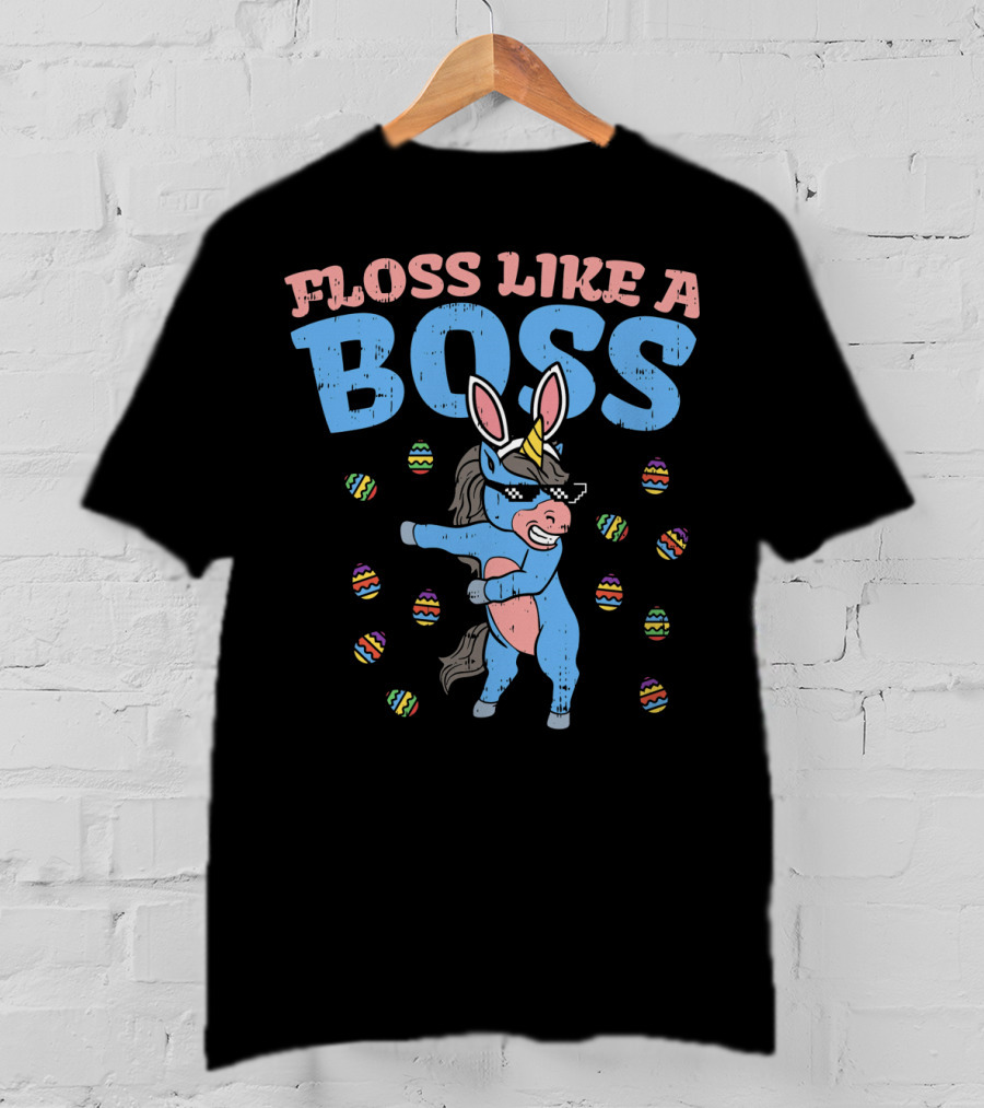 Floss Like A Boss Easter Unicorn Surrounded By Colorful Eggs T-Shirt