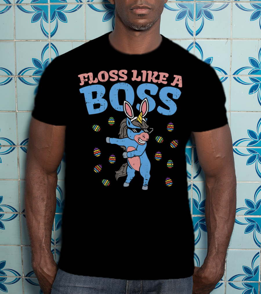 Floss Like A Boss Easter Unicorn Surrounded By Colorful Eggs T-Shirt
