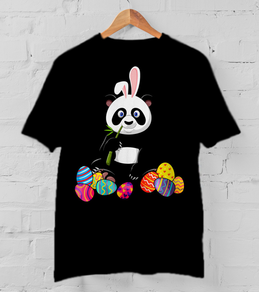 Panda With Bunny Ears And Colorful Easter Eggs T-Shirt
