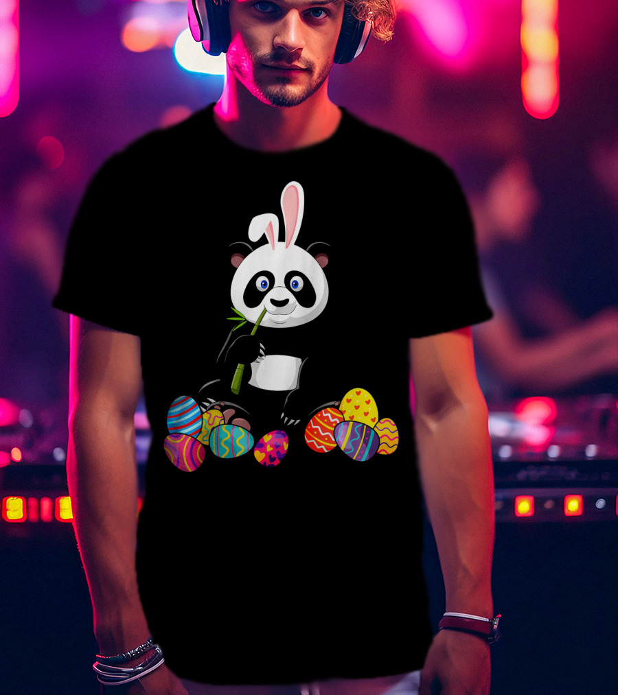 Panda With Bunny Ears And Colorful Easter Eggs T-Shirt